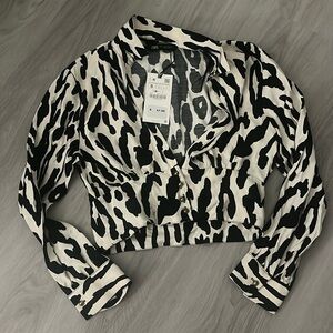 Zara Cow Print White And Black VNeck Formal Wear